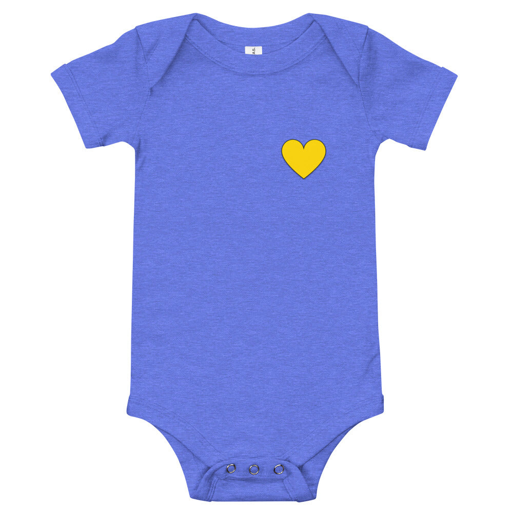 Blue w/Yellow Heart Baby short sleeve one piece