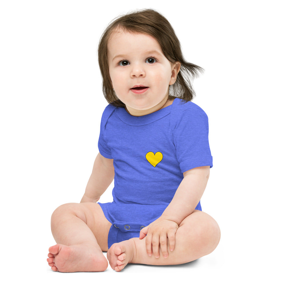 Blue w/Yellow Heart Baby short sleeve one piece