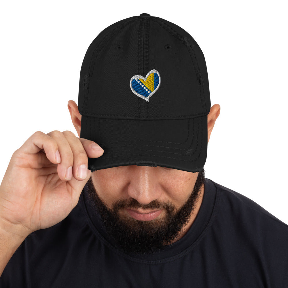 Bosnian Heart *Embroidered* Distressed Dad Hat