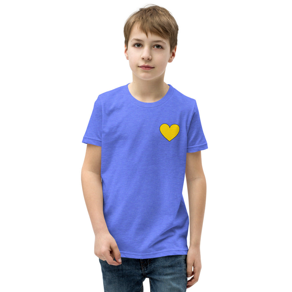 Blue w/Yellow Heart Kids Short Sleeve T-Shirt