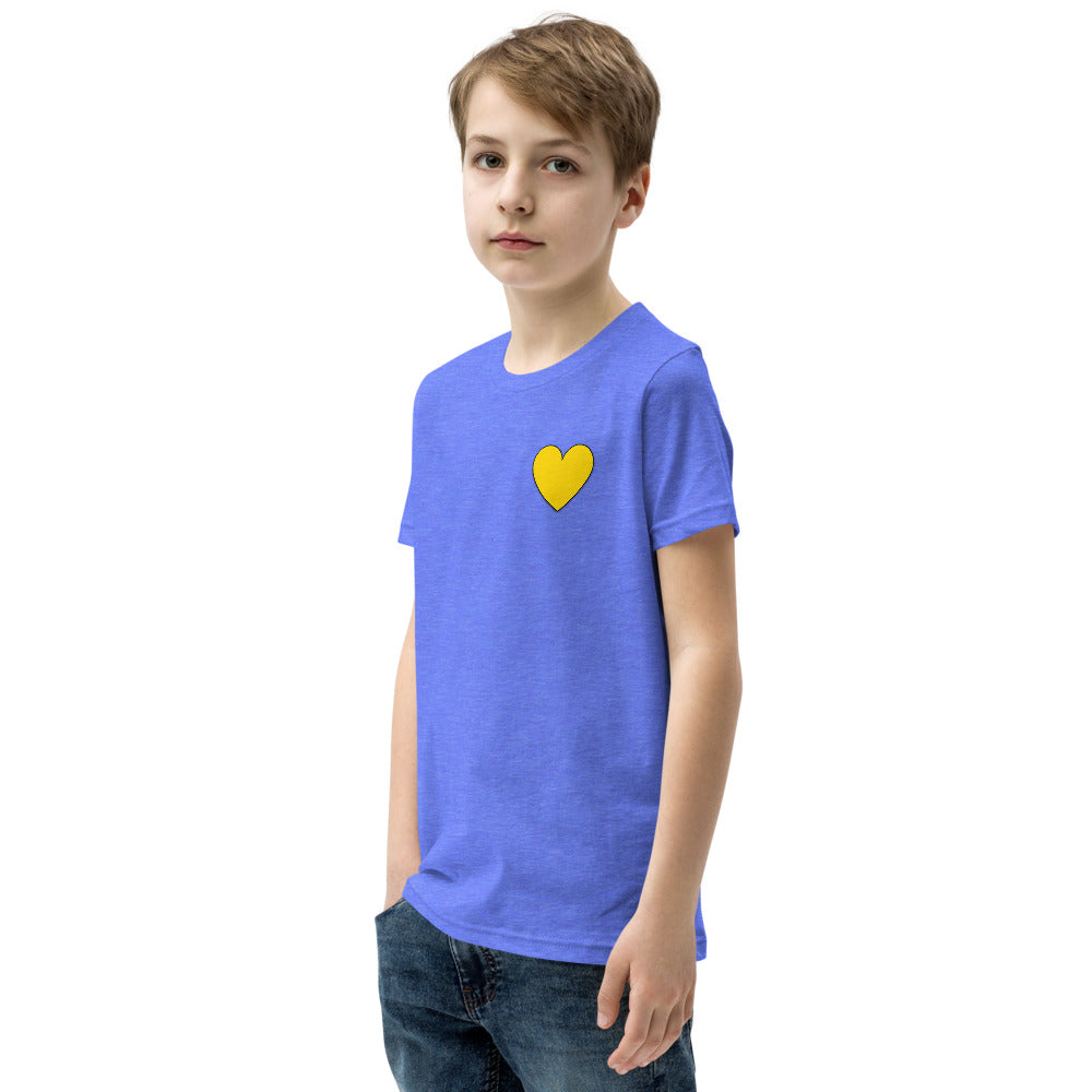 Blue w/Yellow Heart Kids Short Sleeve T-Shirt