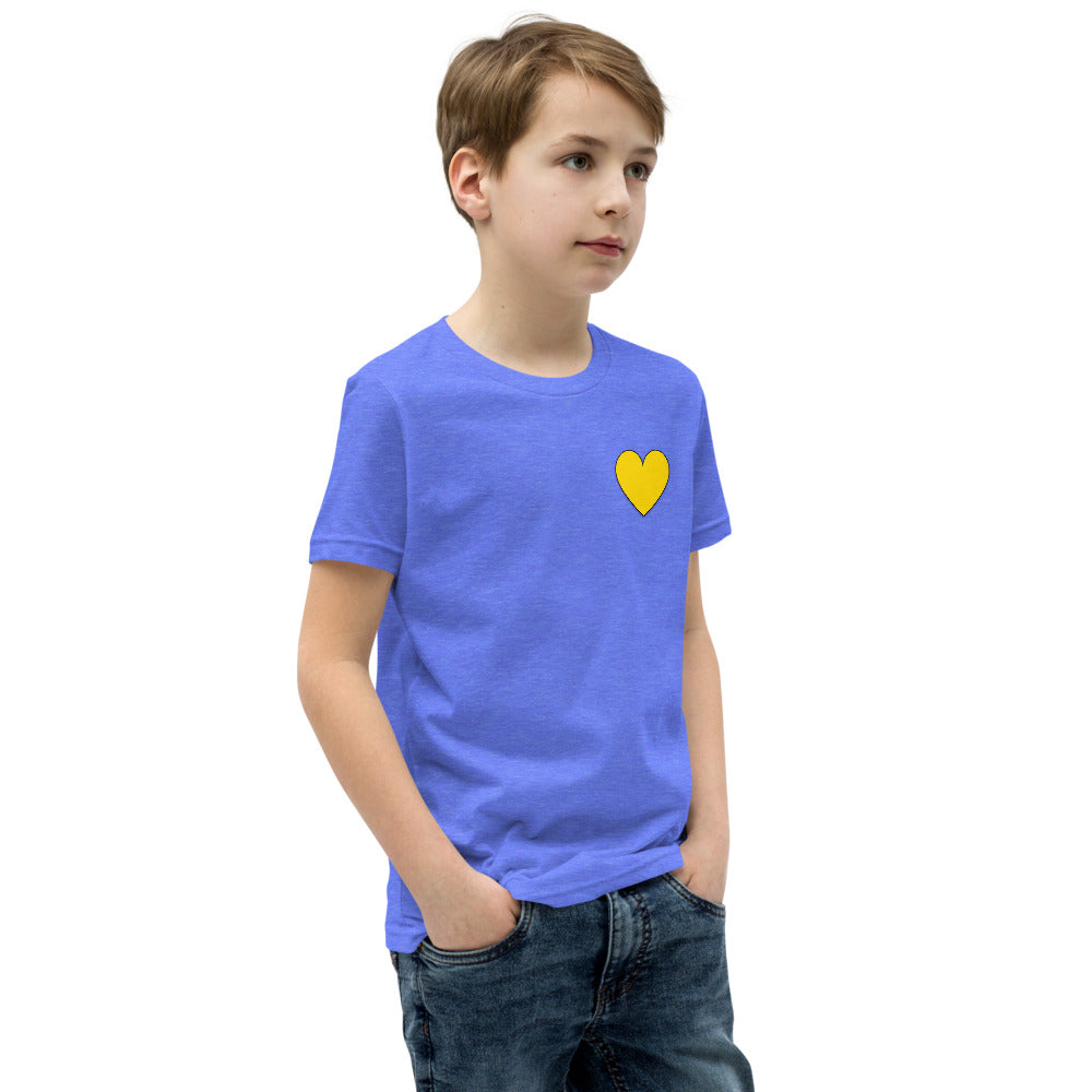 Blue w/Yellow Heart Kids Short Sleeve T-Shirt