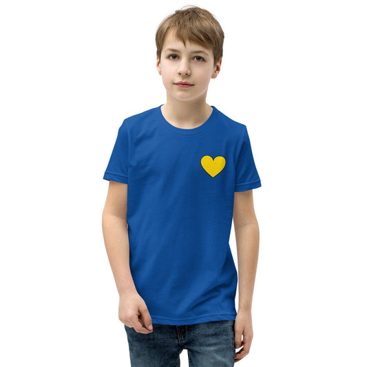 Blue w/Yellow Heart Kids Short Sleeve T-Shirt