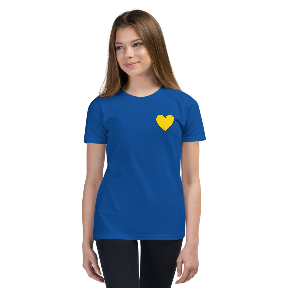 Blue w/Yellow Heart Kids Short Sleeve T-Shirt