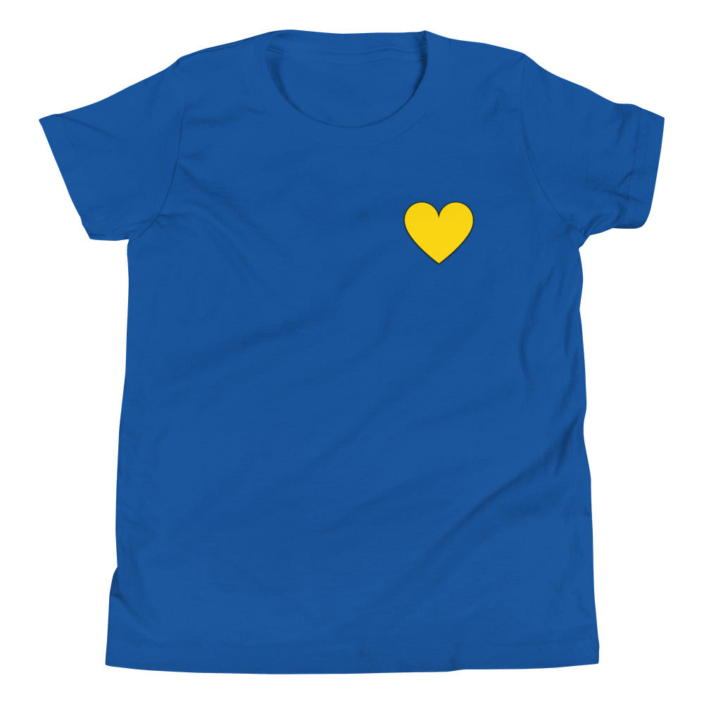 Blue w/Yellow Heart Kids Short Sleeve T-Shirt