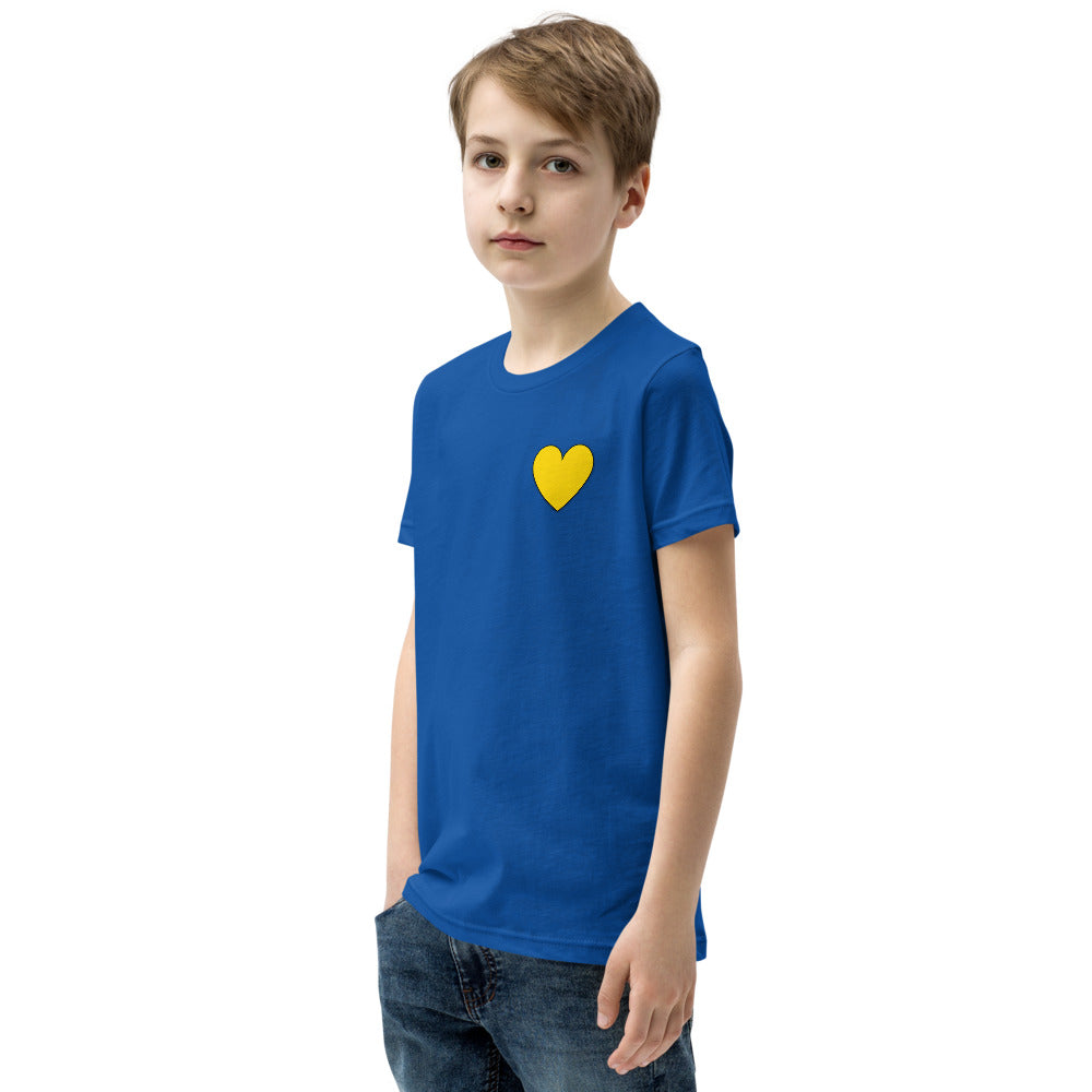 Blue w/Yellow Heart Kids Short Sleeve T-Shirt