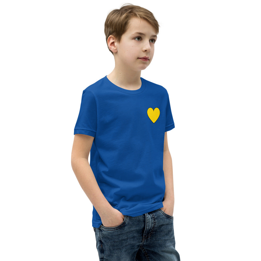 Blue w/Yellow Heart Kids Short Sleeve T-Shirt